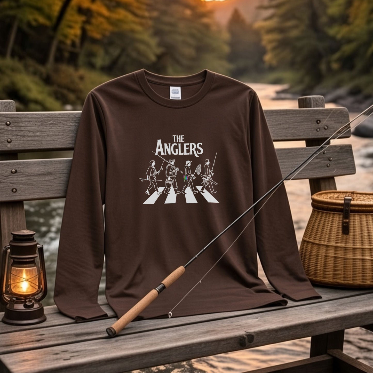 THE ANGLERS CROSSING | 釣り仲間 横断歩道 イラスト おもしろ レトロ 長袖Tシャツ【釣り好き・アングラー・釣りウェア・プレゼントに最適】
