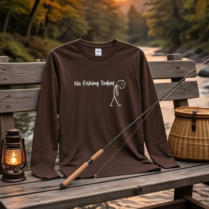 NO FISHING TODAY | 棒人間 釣りに行けない 悲しい おもしろ シュール 手描き風 イラスト 長袖Tシャツ【釣り雑貨・普段着・カジュアル・ギフトに最適】