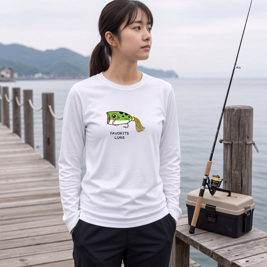 FAVORITE LURE | ポッパー ルアー 釣り かわいい ポップ イラスト グラフィック 長袖Tシャツ【釣り雑貨・バス釣り・カジュアル・ギフトに最適】