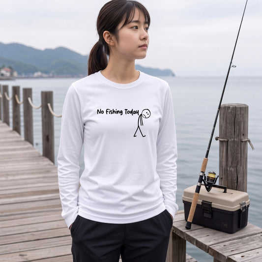 NO FISHING TODAY | 棒人間 釣りに行けない 悲しい おもしろ シュール 手描き風 イラスト 長袖Tシャツ【釣り雑貨・普段着・カジュアル・ギフトに最適】