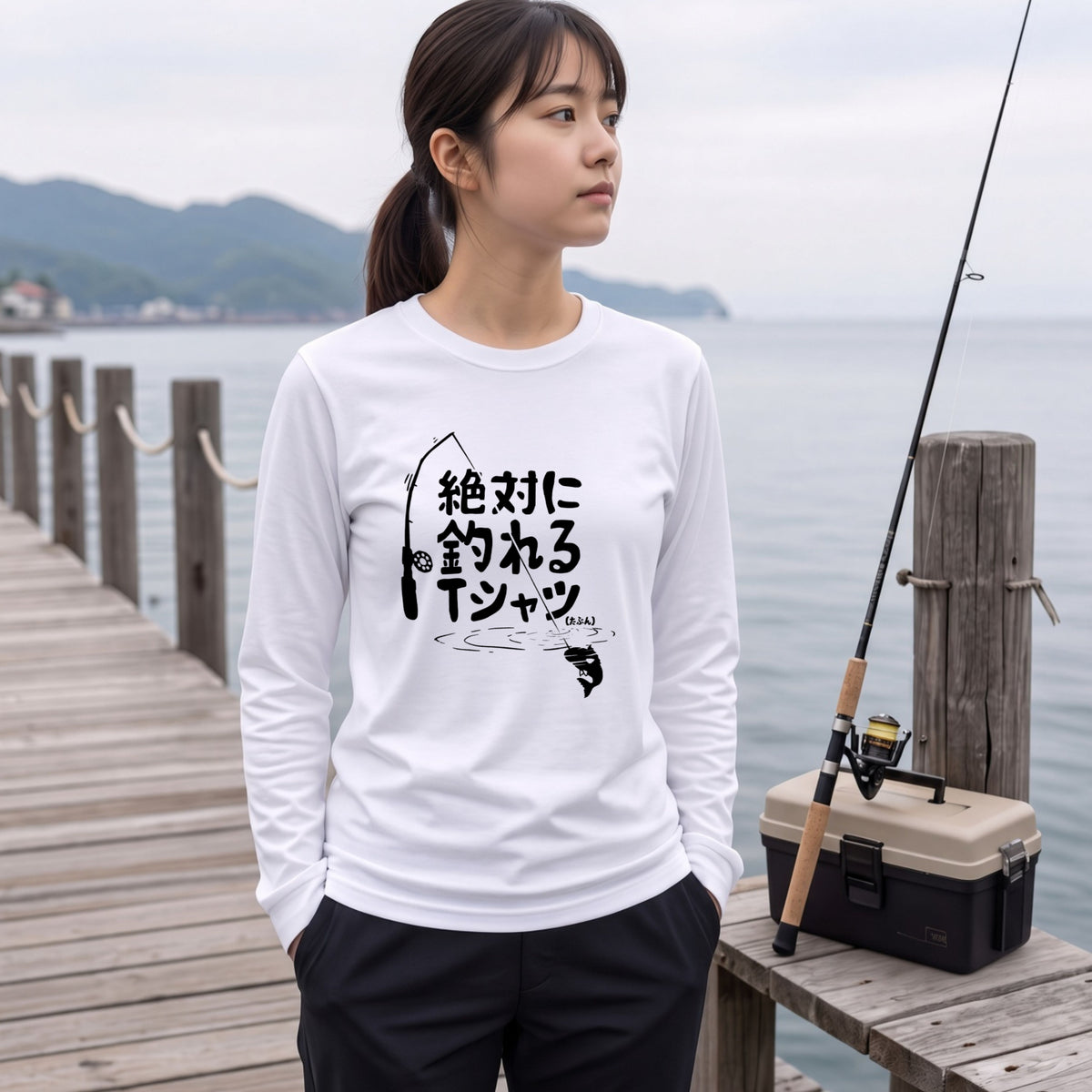 絶対に釣れるTシャツ | おもしろ 釣り 筆文字 パロディ イラスト ネタ 長袖Tシャツ【釣り雑貨・フィッシング・カジュアル・ギフトに最適】