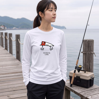 FAVORITE LURE | レッドヘッド ポッパー ルアー 釣り かわいい ポップ イラスト グラフィック 長袖Tシャツ【釣り雑貨・バス釣り・カジュアル・ギフトに最適】