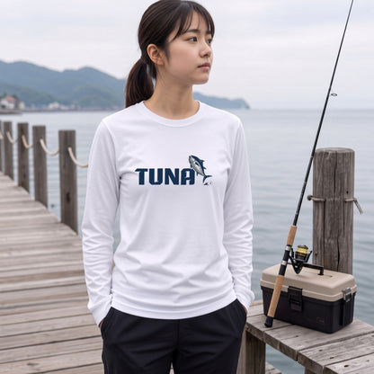 TUNA | 鮪 マグロ イラスト 英字 シンプル ワンポイント 長袖Tシャツ【釣り男子・釣りガール・ストリート・ギフト】