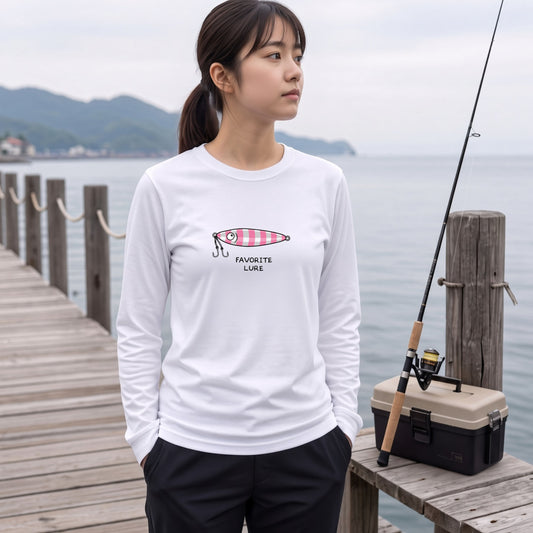 FAVORITE LURE | メタルジグ ジギング ルアー 釣り かわいい ポップ イラスト グラフィック 長袖Tシャツ【釣り雑貨・海釣り・カジュアル・ギフトに最適】
