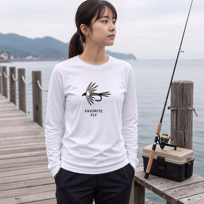 FAVORITE FLY | 釣り 毛針 ルアー イラスト ワンポイント シンプル 長袖Tシャツ【釣り男子・釣りガール・ルームウェア・ギフト】