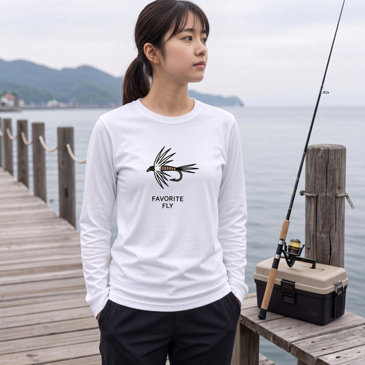FAVORITE FLY | 釣り 毛針 ルアー イラスト ワンポイント シンプル 長袖Tシャツ【釣り男子・釣りガール・ルームウェア・ギフト】