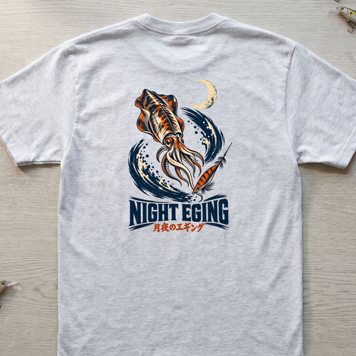 NIGHT EGING 月夜のエギング アオリイカ 釣り Tシャツ ｜バックプリント