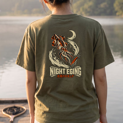 NIGHT EGING 月夜のエギング アオリイカ 釣り Tシャツ ｜バックプリント