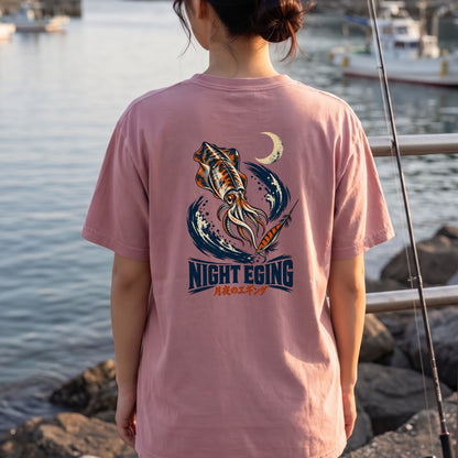 NIGHT EGING 月夜のエギング アオリイカ 釣り Tシャツ ｜バックプリント