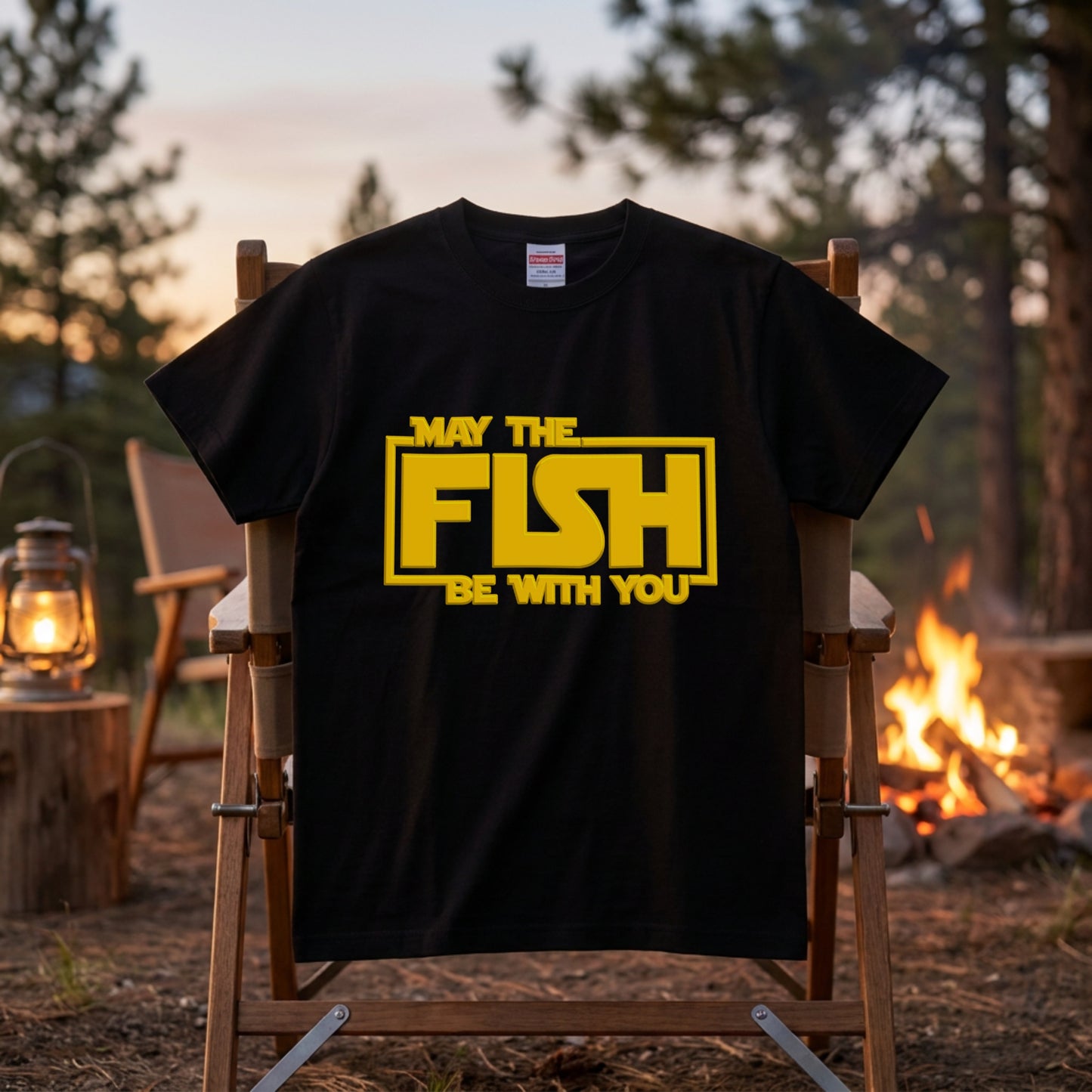 【MAY THE FISH BE WITH YOU】おもしろ 釣りジョーク黒Tシャツ | CASTMODE