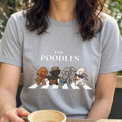 THE POODLES | 横断歩道 ゆるかわ プードル フィッシング パロディTシャツ【愛犬家・釣り好き・アウトドア・ギフトに最適】