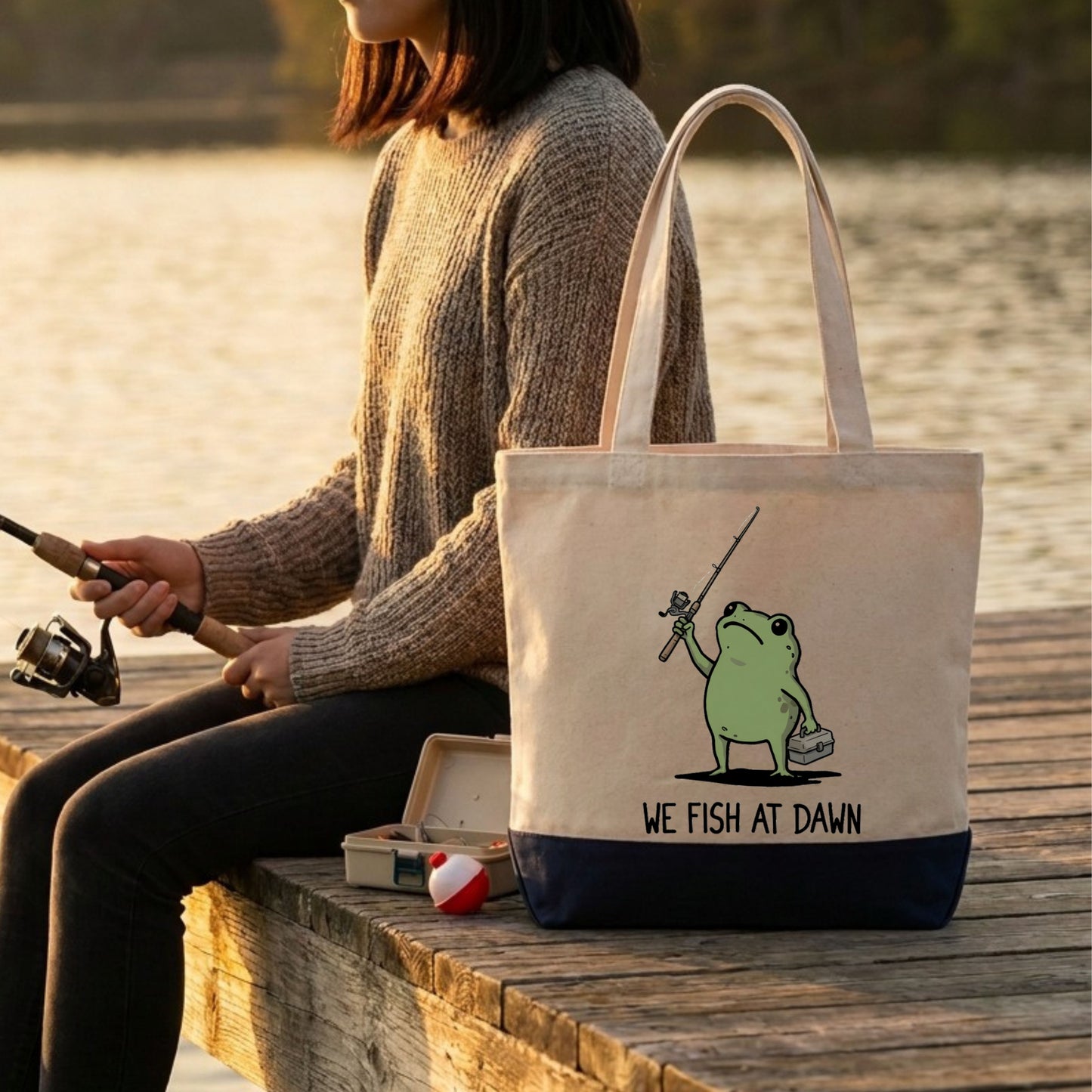 【カエルの釣り・WE FISH AT DAWN】キャンバストートバッグ | CASTMODE