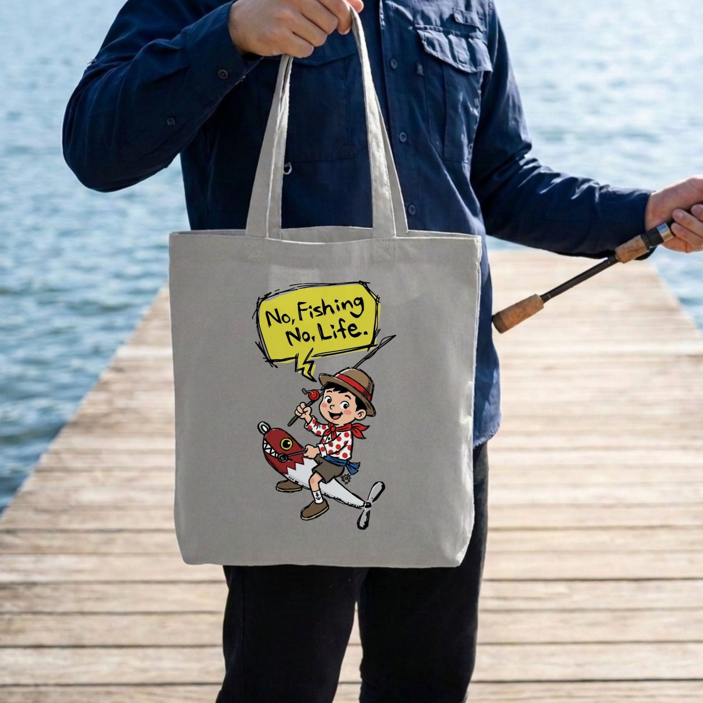 【NO FISHING, NO LIFE.】キャンバストートバッグ | CASTMODE