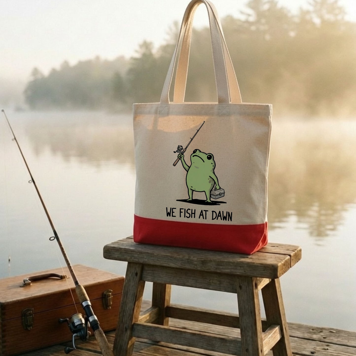 【カエルの釣り・WE FISH AT DAWN】キャンバストートバッグ | CASTMODE