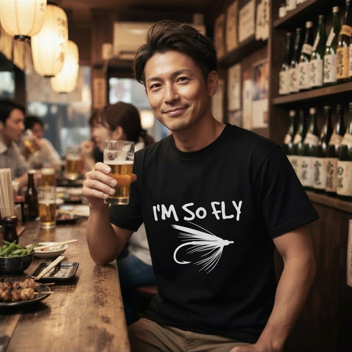 【I'M SO FLY】フライフィッシング 毛鉤（フライ）イラスト黒Tシャツ | CASTMODE