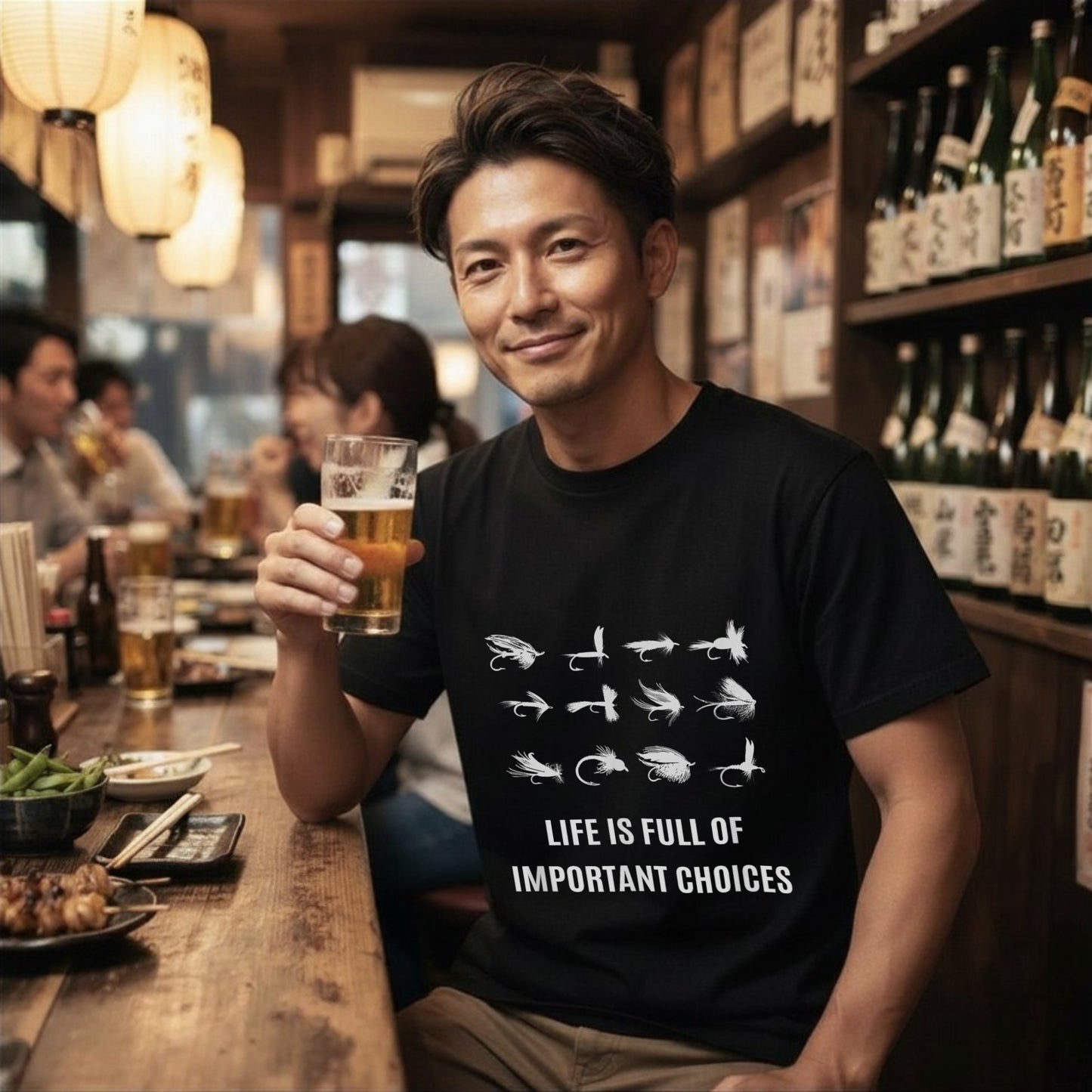 【LIFE IS FULL OF IMPORTANT CHOICES】毛鉤コレクション 黒Tシャツ | CASTMODE