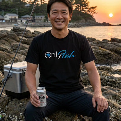 【OnlyFish】おもしろパロディロゴ 釣り黒Tシャツ | CASTMODE
