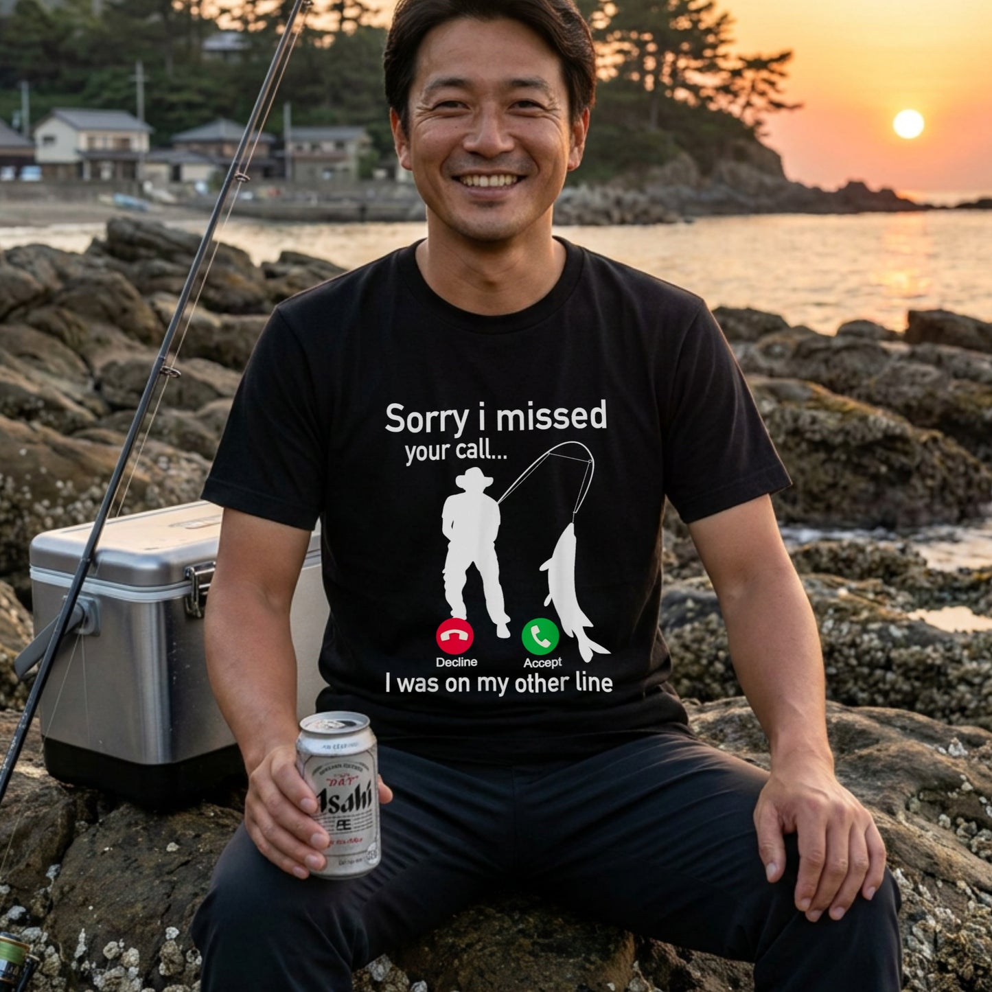「Sorry I missed your call」釣りユーモアTシャツ | CASTMODE