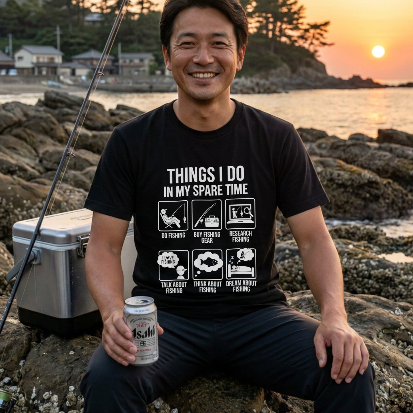 「THINGS I DO IN MY SPARE TIME」おもしろ 釣り Tシャツ - アイコン イラスト | 釣り 服 | CASTMODE