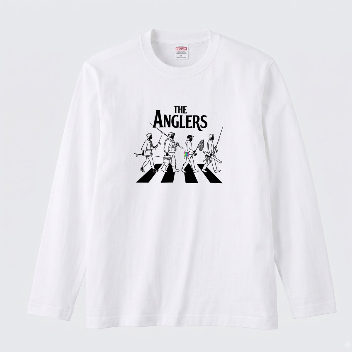 THE ANGLERS CROSSING | 釣り仲間 横断歩道 イラスト おもしろ レトロ 長袖Tシャツ【釣り好き・アングラー・釣りウェア・プレゼントに最適】