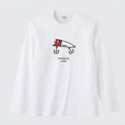 FAVORITE LURE | レッドヘッド ポッパー ルアー 釣り かわいい ポップ イラスト グラフィック 長袖Tシャツ【釣り雑貨・バス釣り・カジュアル・ギフトに最適】
