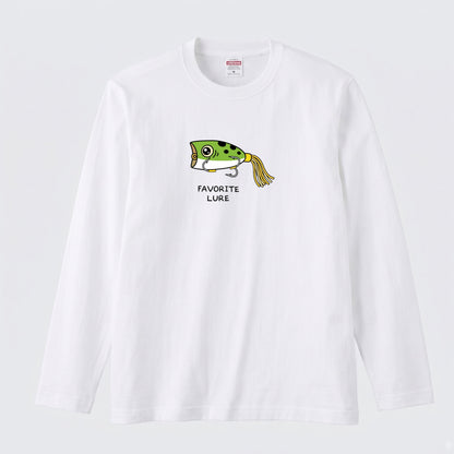 FAVORITE LURE | ポッパー ルアー 釣り かわいい ポップ イラスト グラフィック 長袖Tシャツ【釣り雑貨・バス釣り・カジュアル・ギフトに最適】
