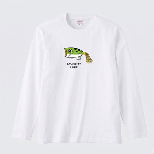FAVORITE LURE | ポッパー ルアー 釣り かわいい ポップ イラスト グラフィック 長袖Tシャツ【釣り雑貨・バス釣り・カジュアル・ギフトに最適】