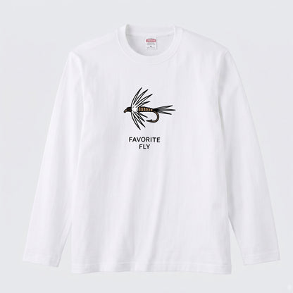 FAVORITE FLY | 釣り 毛針 ルアー イラスト ワンポイント シンプル 長袖Tシャツ【釣り男子・釣りガール・ルームウェア・ギフト】