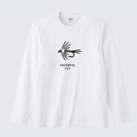 FAVORITE FLY | 釣り 毛針 ルアー イラスト ワンポイント シンプル 長袖Tシャツ【釣り男子・釣りガール・ルームウェア・ギフト】
