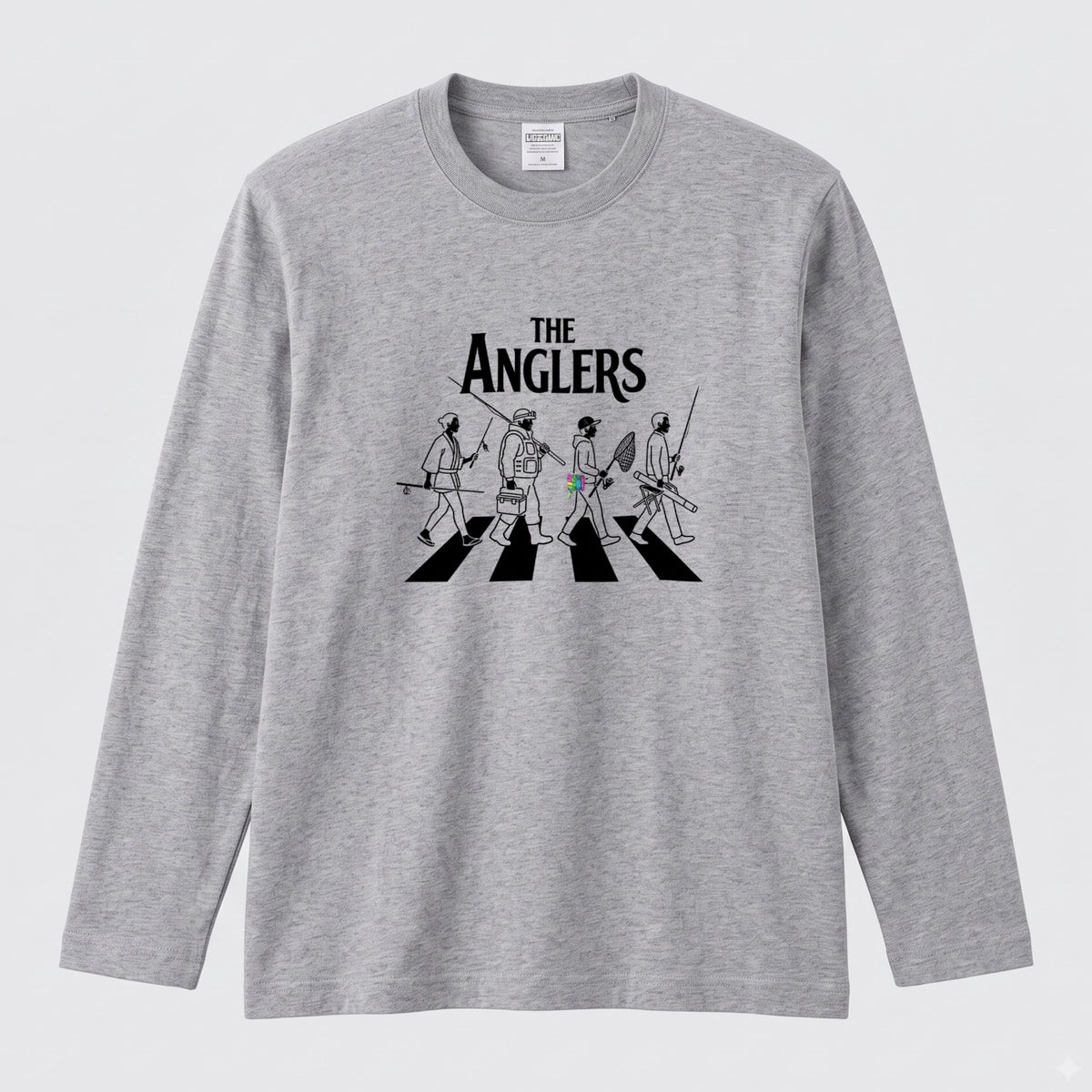 THE ANGLERS CROSSING | 釣り仲間 横断歩道 イラスト おもしろ レトロ 長袖Tシャツ【釣り好き・アングラー・釣りウェア・プレゼントに最適】