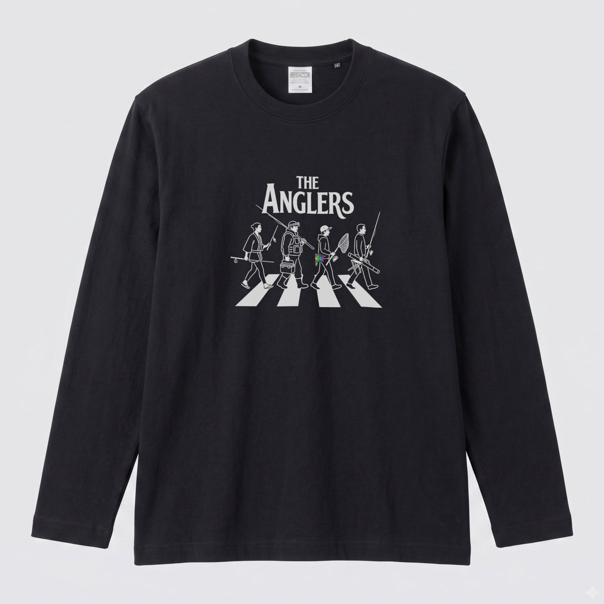 THE ANGLERS CROSSING | 釣り仲間 横断歩道 イラスト おもしろ レトロ 長袖Tシャツ【釣り好き・アングラー・釣りウェア・プレゼントに最適】