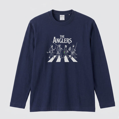 THE ANGLERS CROSSING | 釣り仲間 横断歩道 イラスト おもしろ レトロ 長袖Tシャツ【釣り好き・アングラー・釣りウェア・プレゼントに最適】