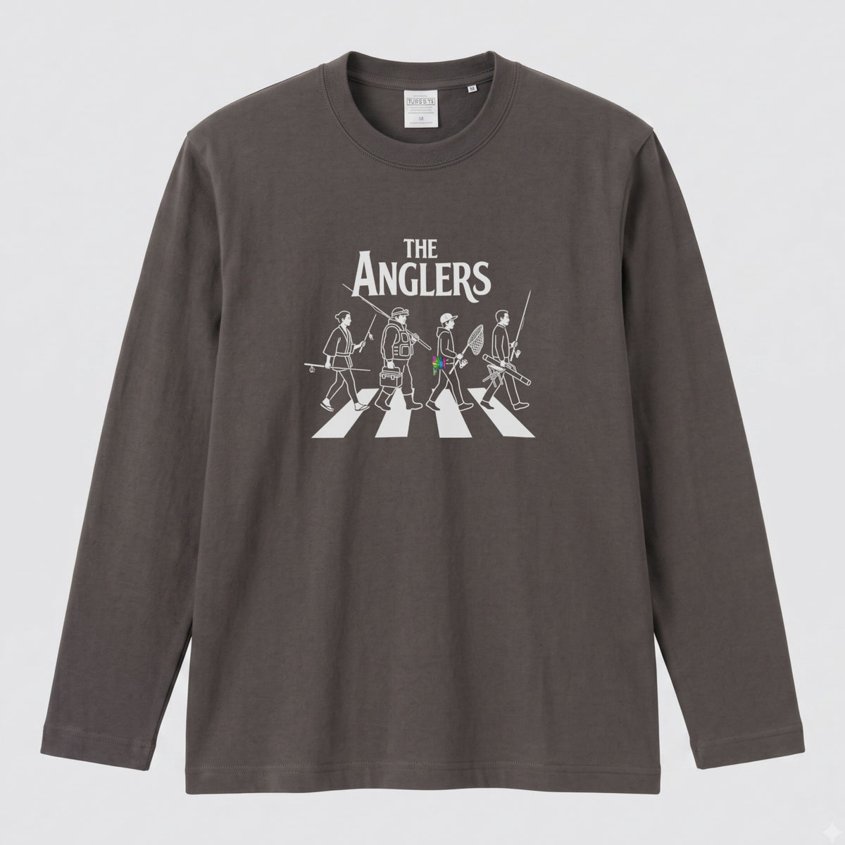 THE ANGLERS CROSSING | 釣り仲間 横断歩道 イラスト おもしろ レトロ 長袖Tシャツ【釣り好き・アングラー・釣りウェア・プレゼントに最適】