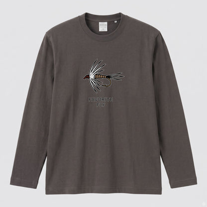 FAVORITE FLY | 釣り 毛針 ルアー イラスト ワンポイント シンプル 長袖Tシャツ【釣り男子・釣りガール・ルームウェア・ギフト】