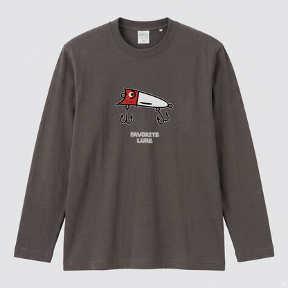 FAVORITE LURE | レッドヘッド ポッパー ルアー 釣り かわいい ポップ イラスト グラフィック 長袖Tシャツ【釣り雑貨・バス釣り・カジュアル・ギフトに最適】