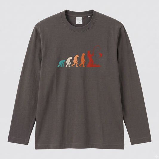 EVOLUTION | 釣り人 進化 イラスト レトロ カラフル シンプル 長袖Tシャツ【釣り男子・釣りガール・ルームウェア・ギフト】