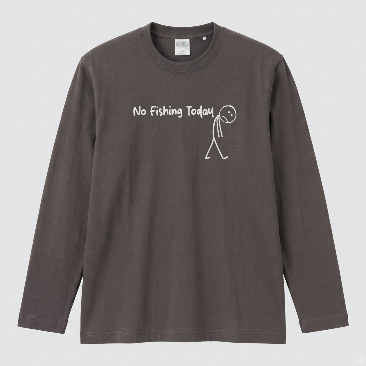 NO FISHING TODAY | 棒人間 釣りに行けない 悲しい おもしろ シュール 手描き風 イラスト 長袖Tシャツ【釣り雑貨・普段着・カジュアル・ギフトに最適】