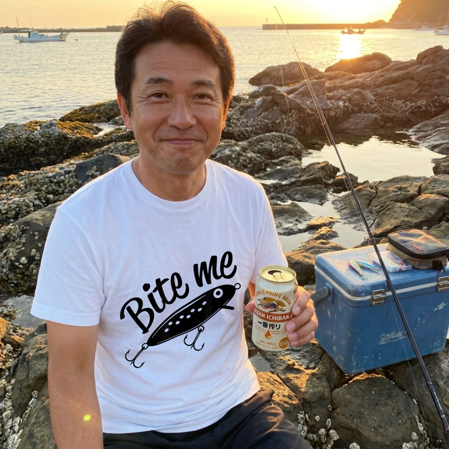 「Bite me」ルアー イラスト Tシャツ - おもしろ 釣り 服 | CASTMODE