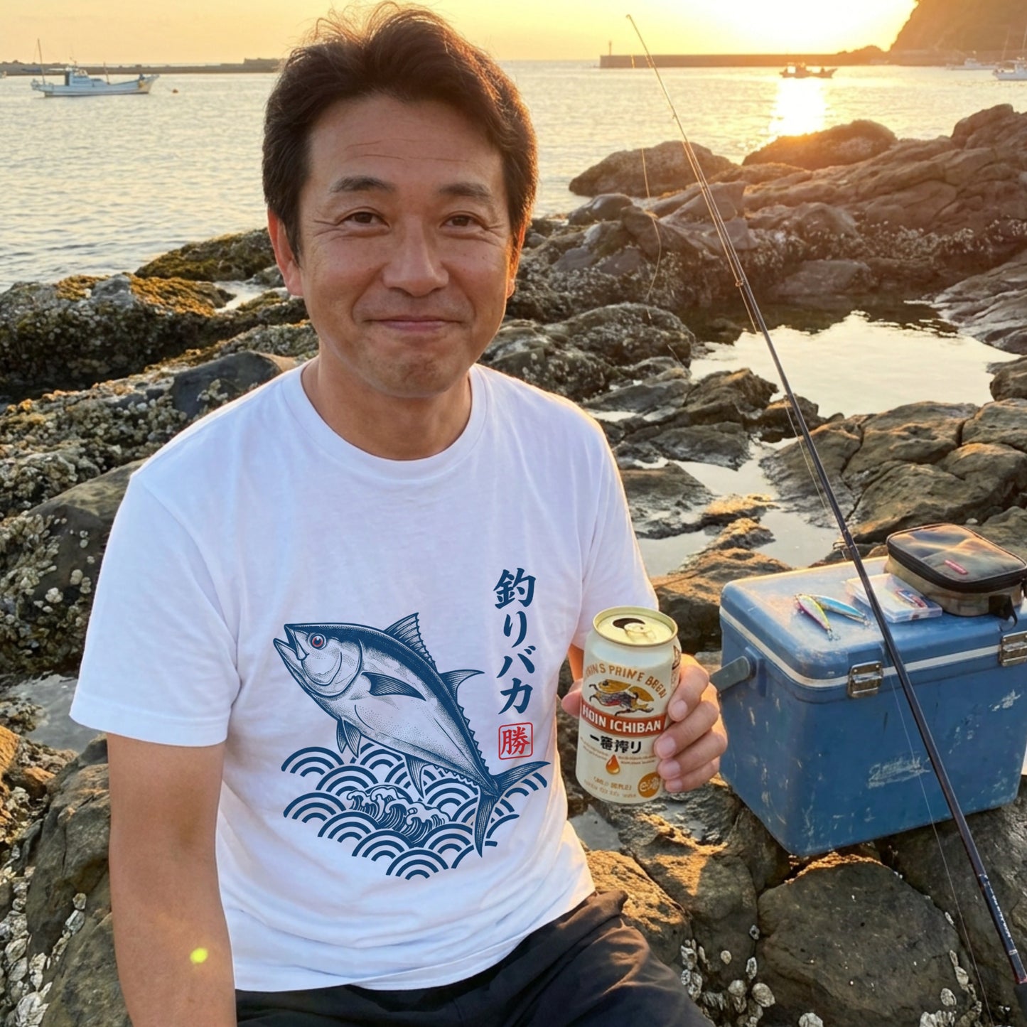 【釣りバカ・浮世絵風和風デザイン】白Tシャツ | CASTMODE