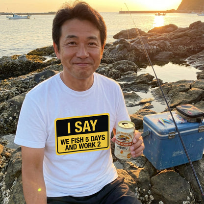 I SAY WE FISH 5 DAYS AND WORK 2 Tシャツ | 釣り好き・バス釣り・フィッシング・ユーモア・おもしろ・アウトドアに人気