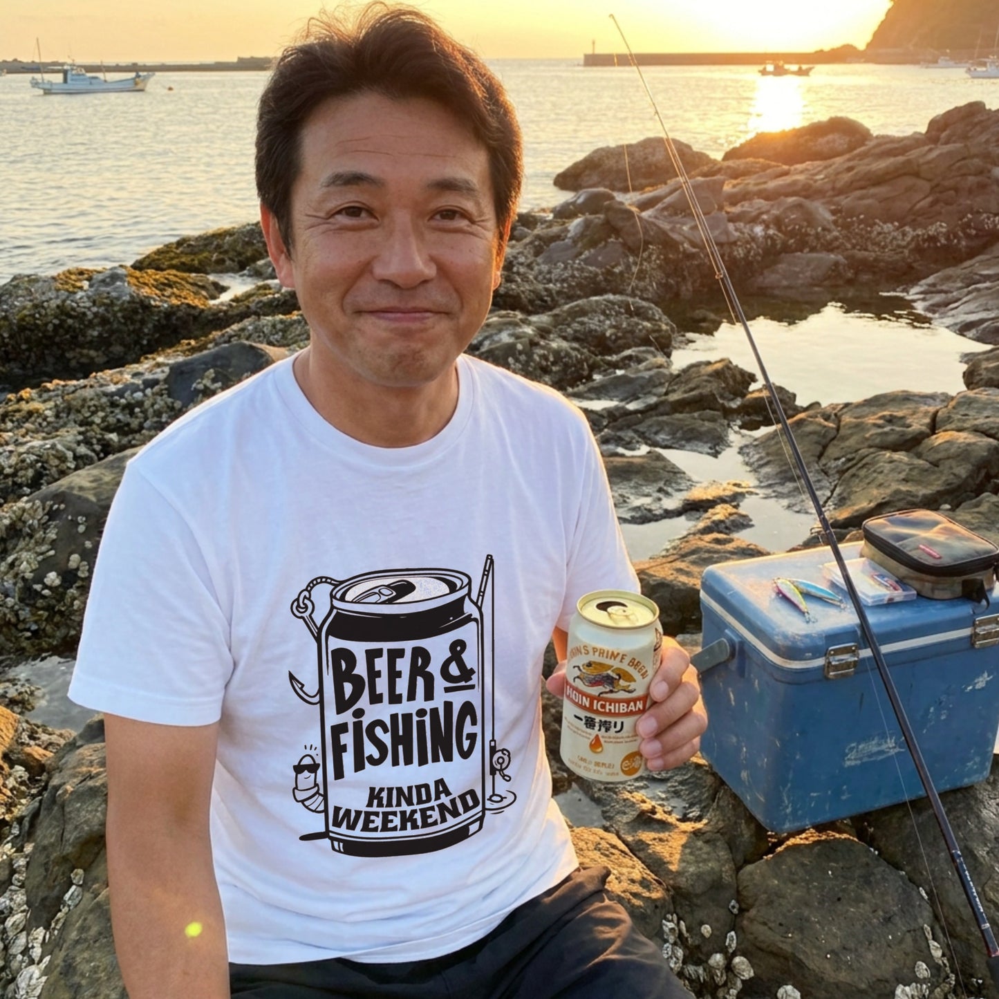 【BEER & FISHING KINDA WEEKEND】おしゃれ 釣り白Tシャツ | CASTMODE
