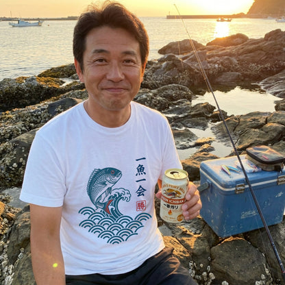 【一魚一会・浮世絵風和風デザイン】メンズ白Tシャツ | CASTMODE
