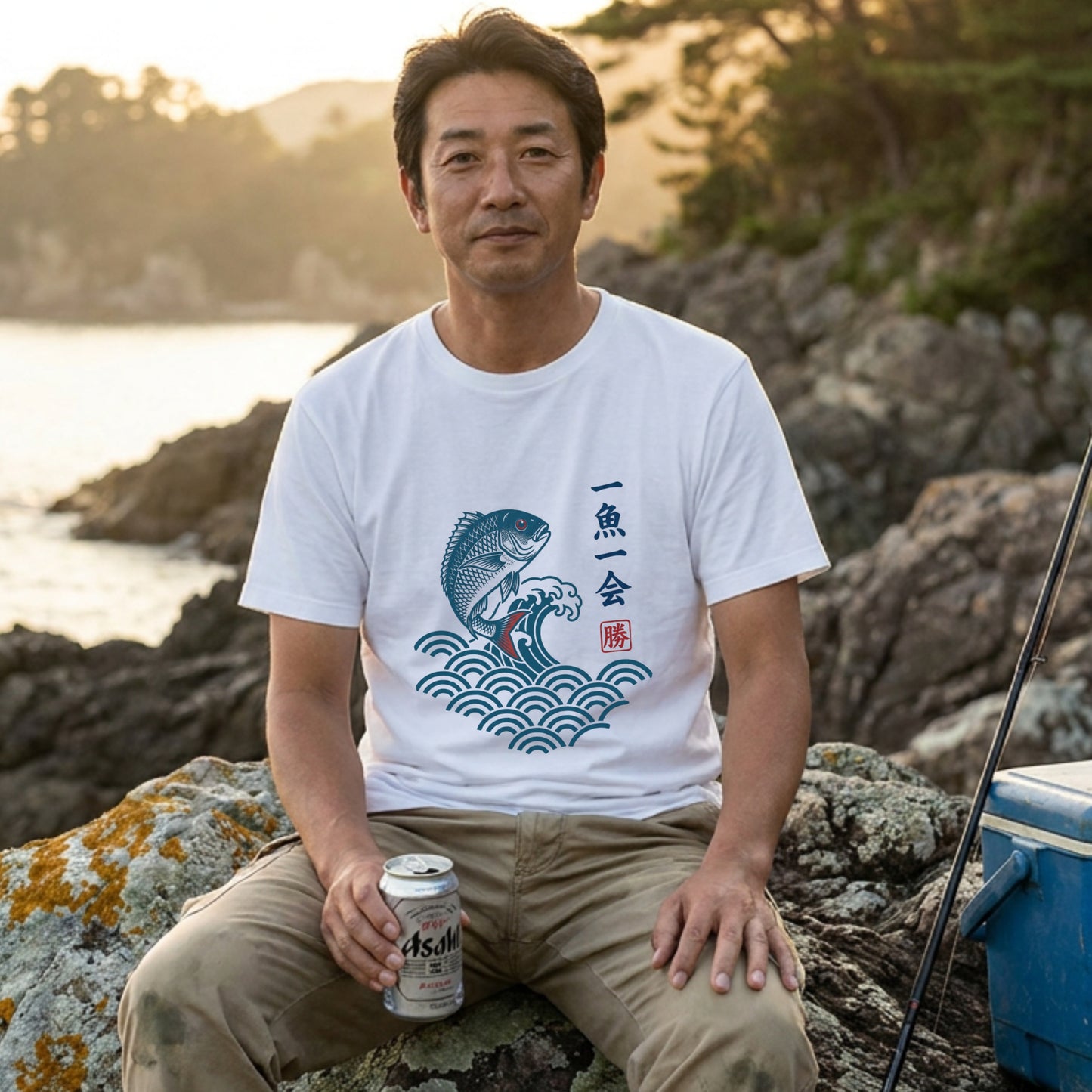 【一魚一会・浮世絵風和風デザイン】メンズ白Tシャツ | CASTMODE