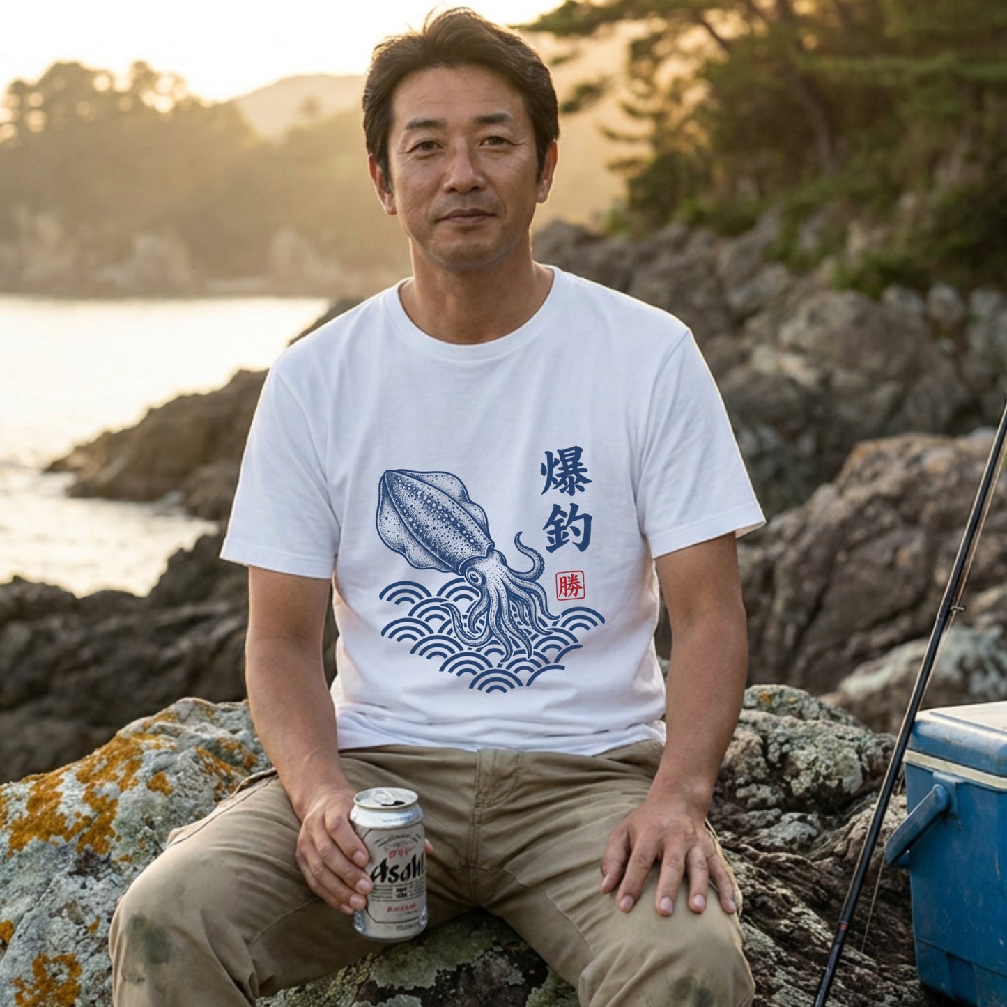 【爆釣・浮世絵風イカデザイン】白Tシャツ | CASTMODE