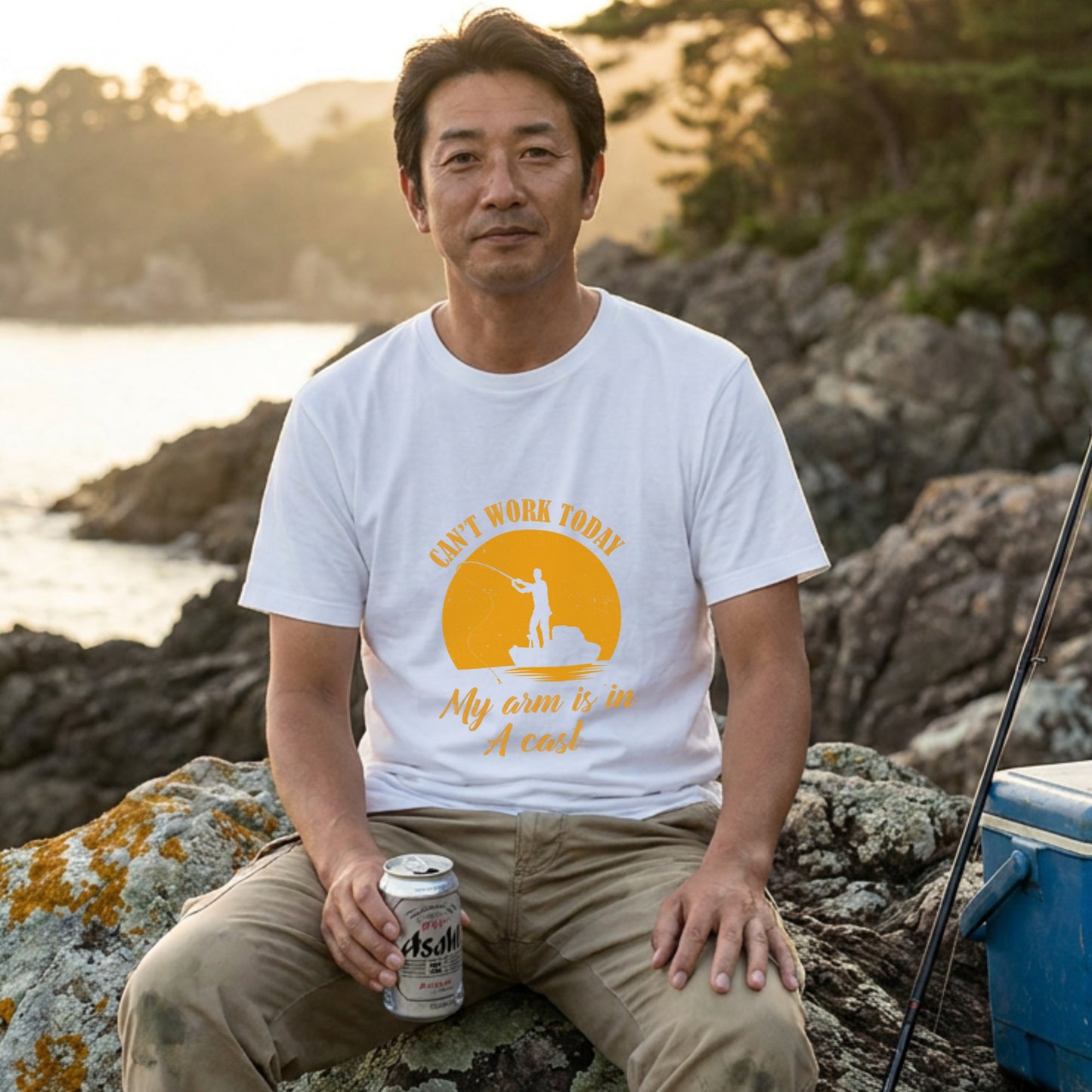 CAN'T WORK TODAY 釣りダジャレ英字 サンセット黒Tシャツ | CASTMODE