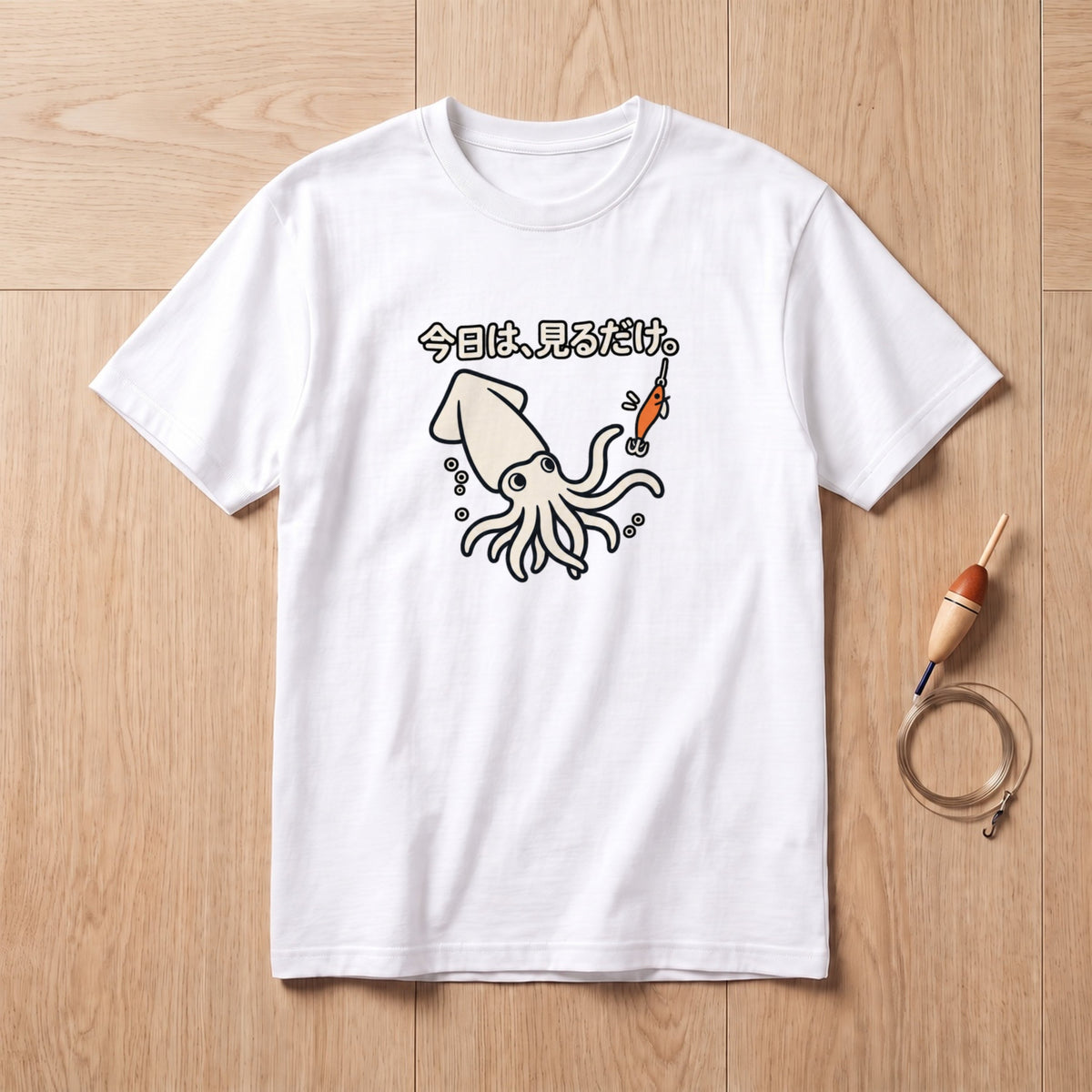 今日は、見るだけ。イカ釣り Tシャツ｜フロントプリント