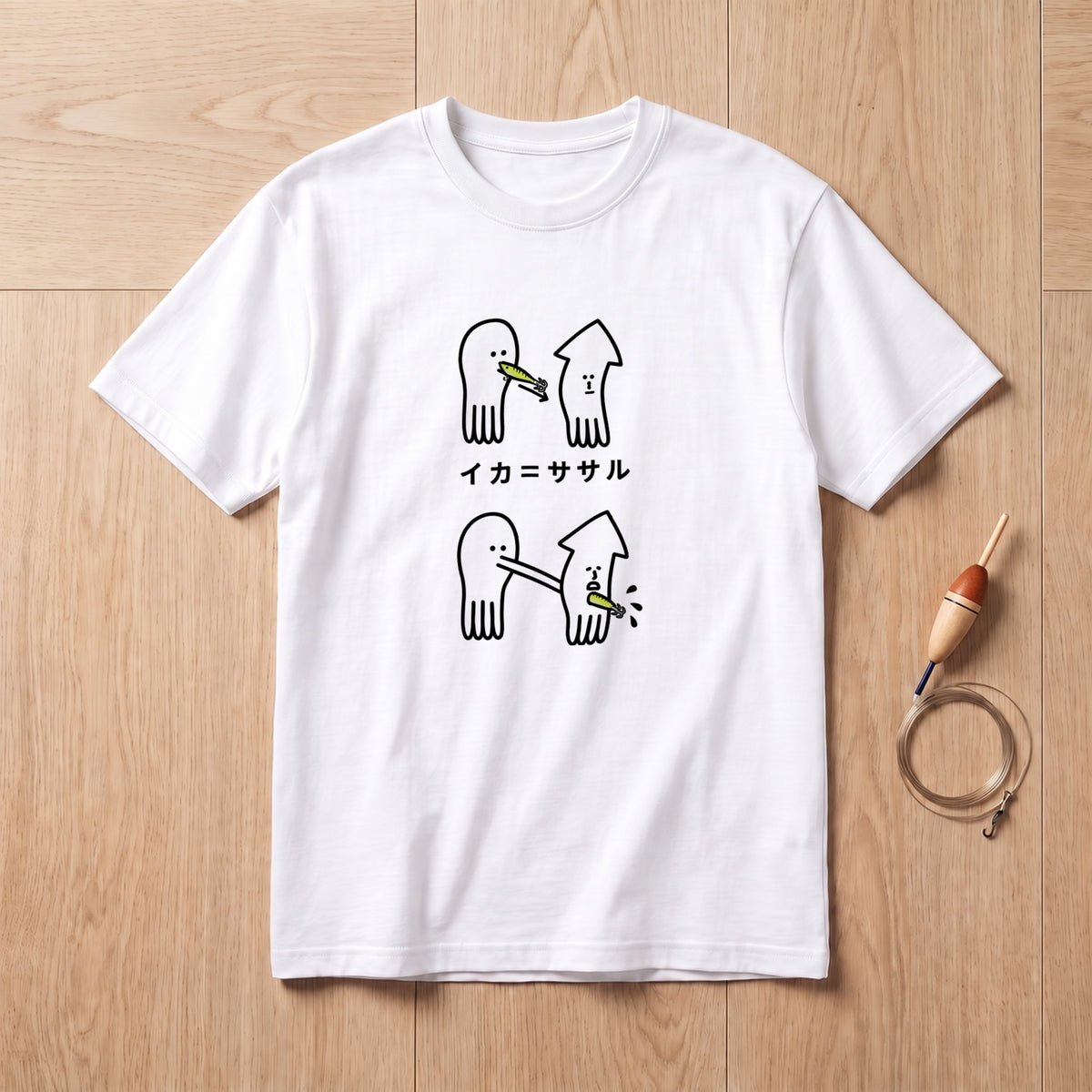 イカ＝ササル エギング おもしろ 釣り Tシャツ ｜フロントプリント