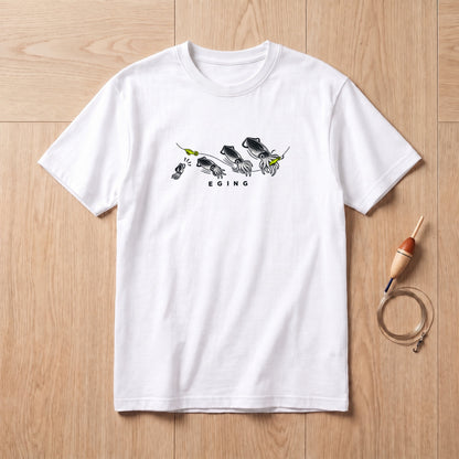 EGING アオリイカ エギング 連続ヒット おもしろ 釣り Tシャツ ｜フロントプリント