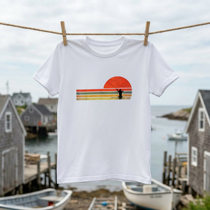 【70sレトロサンセット】ボーダーライン×フライフィッシング黒Tシャツ | CASTMODE
