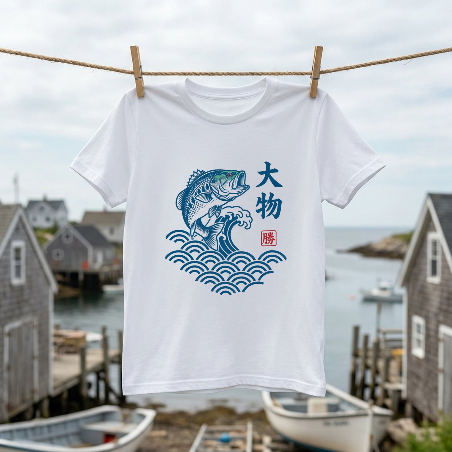 【浮世絵風ブラックバス・波文様】メンズTシャツ | CASTMODE